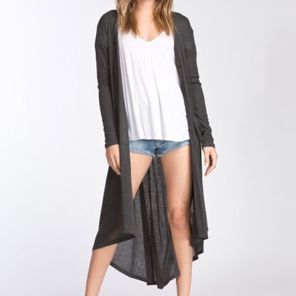 Sweaters - Ribbed Grey Draped Cardigan / Duster